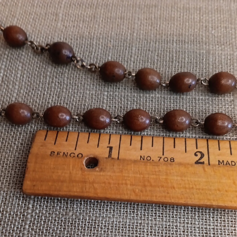 Wood Bead Rosary Neclace Vintage Italy - Picture 8 of 8